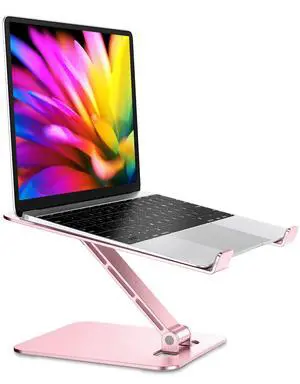 Foldable Aluminum Alloy Laptop Stand for Desk, Height Adjustable Ergonomic Computer Stand, Portable Laptop Riser Holder Printer Stand Compatible with MacBook Pro Air/HP/Dell 10-16", Pink Foldable Aluminum Alloy Laptop Stand for Desk, Height Adjustable Ergonomic Computer Stand, Portable Laptop Riser Holder Printer Stand Compatible with MacBook Pro Air/HP/Dell 10-16", Pink