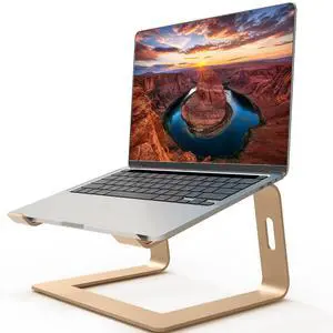 Ergonomic Laptop Stand, Premium 5mm Aluminum Riser for 10-15.6 Inch Notebook Computer, Tool-Free Detachable Elevator Holder for Desk Office, Sturdy Riser for Eye-Level Neck Relief (Gold) Ergonomic Laptop Stand, Premium 5mm Aluminum Riser for 10-15.6 Inch Notebook Computer, Tool-Free Detachable Elevator Holder for Desk Office, Sturdy Riser for Eye-Level Neck Relief (Gold)