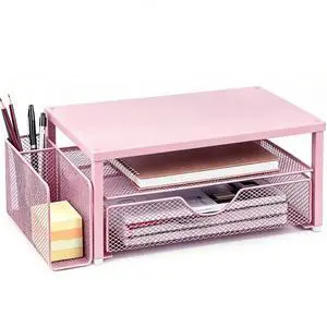 Desk Organizer and Accessories, Computer Monitor Stand Riser with Drawer and 1 Open Pen Holder, Printer & Laptop Stand, Office Desk Accessories for Home Office Supplies (Pink) Desk Organizer and Accessories, Computer Monitor Stand Riser with Drawer and 1 Open Pen Holder, Printer & Laptop Stand, Office Desk Accessories for Home Office Supplies (Pink)