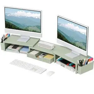 Desk Organizers and Accessories, Dual Monitor Stand Riser with Drawer and 2 Pen Holders, Desk Shelf Computer Monitor Stand for Office Workspace Organizers, Desktop Organization (Sage Green) Desk Organizers and Accessories, Dual Monitor Stand Riser with Drawer and 2 Pen Holders, Desk Shelf Computer Monitor Stand for Office Workspace Organizers, Desktop Organization (Sage Green)