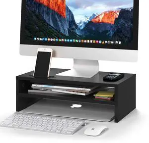 Wooden Monitor Stand Riser for Desk, 2-Tier Computer Monitor Stand Wooden Monitor Stand Riser for Desk, 2-Tier Computer Monitor Stand