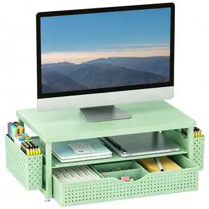 Desk Organizers and Accessories, Monitor Stand with Drawer and 2 Pen Holder, Desktop Organizer Suitable for Offices and Dormitories (Sage Green-Plain) Desk Organizers and Accessories, Monitor Stand with Drawer and 2 Pen Holder, Desktop Organizer Suitable for Offices and Dormitories (Sage Green-Plain)
