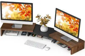 Dual Monitor Stand Riser, Wooden Computer Monitor Stand for 2 Monitors Dual Monitor Stand Riser, Wooden Computer Monitor Stand for 2 Monitors