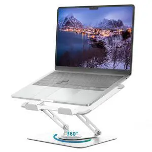 Laptop Stand for Desk with 360° Rotating Base, Multi-Angle Adjustable Laptop Stands, Foldable Laptop Riser Compatible with 10 to 17 Inches PC Computer, White Laptop Stand for Desk with 360° Rotating Base, Multi-Angle Adjustable Laptop Stands, Foldable Laptop Riser Compatible with 10 to 17 Inches PC Computer, White