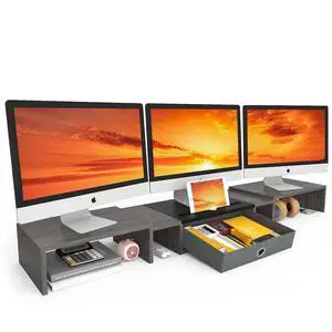 Triple Dual Monitor Stand Riser with Drawer,Extra Large Adjustable for 2~3 Monitors,Solt for Phone & Tablet, Desktop Organizer Stand for Computer,Laptop,Printer,TV Triple Dual Monitor Stand Riser with Drawer,Extra Large Adjustable for 2~3 Monitors,Solt for Phone & Tablet, Desktop Organizer Stand for Computer,Laptop,Printer,TV