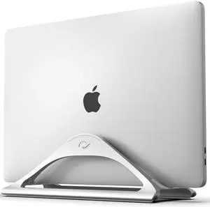 Vertical Laptop Stand for Desks in Silver Color, Upright Adjustable Holder to Dock Apple MacBook Stand, and Other Laptops to Organize Work & Home Office, Automatic Grip Vertical Laptop Stand for Desks in Silver Color, Upright Adjustable Holder to Dock Apple MacBook Stand, and Other Laptops to Organize Work & Home Office, Automatic Grip