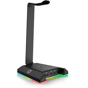 RGB Headset Stand, Headphone Stands with 7.1 Surround Sound & USB/3.5mm Port, Desk Gaming Headsets Holder with Aluminum Alloy Rod & Non-Slip Rubber Pad, Suitable for Most Gamer Desktop Earphones RGB Headset Stand, Headphone Stands with 7.1 Surround Sound & USB/3.5mm Port, Desk Gaming Headsets Holder with Aluminum Alloy Rod & Non-Slip Rubber Pad, Suitable for Most Gamer Desktop Earphones
