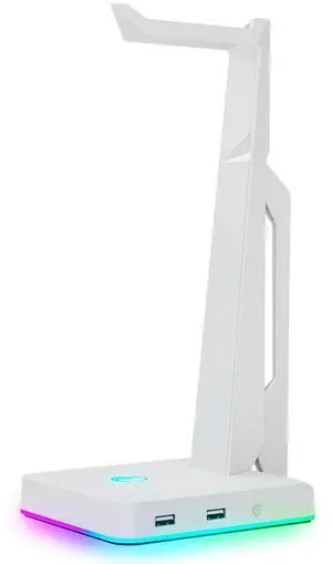 RGB Gaming Headset Stand with 2 USB Ports, Game Headphone Mount for PC, Xbox One, PS4, Switch, Earphone Holder Hanger, Great for Gaming Stations, Fancy Desk Gamer Accessories, White RGB Gaming Headset Stand with 2 USB Ports, Game Headphone Mount for PC, Xbox One, PS4, Switch, Earphone Holder Hanger, Great for Gaming Stations, Fancy Desk Gamer Accessories, White