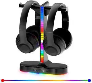 RGB Headphone Stand - Dual Gaming Headset Holder with 3 USB Charging Station and 3.5mm Audio Port,8 Light Modes, Suitable for Gaming, Wireless Earphone Display, Gamer Gifts for Men (Black) RGB Headphone Stand - Dual Gaming Headset Holder with 3 USB Charging Station and 3.5mm Audio Port,8 Light Modes, Suitable for Gaming, Wireless Earphone Display, Gamer Gifts for Men (Black)