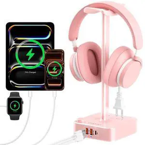 Headphone Stand with Charger, USB C, Gifts for Gamers Men, Pink Headphone Stand with Charger, USB C, Gifts for Gamers Men, Pink