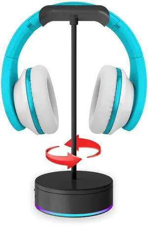 Rotating Headphone Display Stand for Desk with LED Lights - Spinning Gaming Headset Stand (Black) Rotating Headphone Display Stand for Desk with LED Lights - Spinning Gaming Headset Stand (Black)