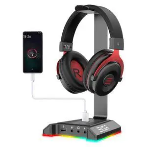 Headphone Stand, RGB Gaming Headset Stand for Desk with 7.1 Surround Sound, Headphone Holder with 3.5mm Aux and 2 USB Ports, Aluminum PC Gamer Headset Accessories for All Headphones Size Headphone Stand, RGB Gaming Headset Stand for Desk with 7.1 Surround Sound, Headphone Holder with 3.5mm Aux and 2 USB Ports, Aluminum PC Gamer Headset Accessories for All Headphones Size
