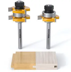 2 PCS Professional Tongue and Groove Router Bit Set, 1/4 Inch Shank 3 Teeth 2 PCS Professional Tongue and Groove Router Bit Set, 1/4 Inch Shank 3 Teeth
