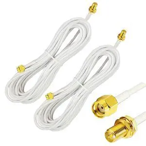 10ft Wireless RP-SMA Coaxial Extension Cable Male to Female Connector for Wireless LAN Router Bridge & Other WiFi External Antenna Equipment-Pack of 2 White 10ft Wireless RP-SMA Coaxial Extension Cable Male to Female Connector for Wireless LAN Router Bridge & Other WiFi External Antenna Equipment-Pack of 2 White