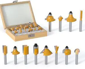 REKCKRUL 12 Pieces Tungsten Carbide Router Bit Set 1/4 Inch Shank REKCKRUL 12 Pieces Tungsten Carbide Router Bit Set 1/4 Inch Shank