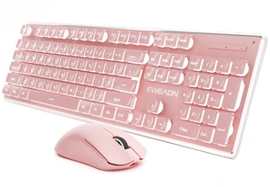 Wireless Keyboard and Mouse Combo with White Backlit, Rechargeable-Pink | Dual Mode Bluetooth & 2.4G, Multi-Device, Pudding Keycaps, Soft Click Typing, Full-size Desk Set for Laptop, PC, Windows Wireless Keyboard and Mouse Combo with White Backlit, Rechargeable-Pink | Dual Mode Bluetooth & 2.4G, Multi-Device, Pudding Keycaps, Soft Click Typing, Full-size Desk Set for Laptop, PC, Windows