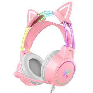 Lightweight Gaming Headset, RGB Lighting, Wired Over Ear Headphones with Mic for PC Laptop PS4 PS5 Switch, Stereo Surround Sound, Self-Adjusting Headband, Pink Cat Ear Lightweight Gaming Headset, RGB Lighting, Wired Over Ear Headphones with Mic for PC Laptop PS4 PS5 Switch, Stereo Surround Sound, Self-Adjusting Headband, Pink Cat Ear