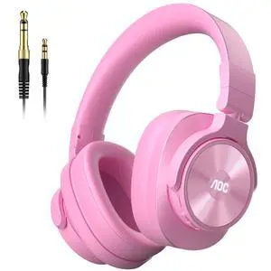 Bluetooth Over Ear Headphones, Wireless Studio Monitor & Mixing DJ Headphones with 72H Playtime, Hi-Res, Built-in Mic, 3.5mm/6.35mm Wired Audio Jack for Guitar AMP, Podcast, PC Gaming - Pink Bluetooth Over Ear Headphones, Wireless Studio Monitor & Mixing DJ Headphones with 72H Playtime, Hi-Res, Built-in Mic, 3.5mm/6.35mm Wired Audio Jack for Guitar AMP, Podcast, PC Gaming - Pink