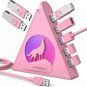 7 USB 3.0 Ports, Howling Wolf Pink USB Hub - 2FT Long Cable, Vertical USB Hub Expander Compatible with PC, Laptop, Flash Drive, HDD, Console, Printer, Keyborad, Mouse 7 USB 3.0 Ports, Howling Wolf Pink USB Hub - 2FT Long Cable, Vertical USB Hub Expander Compatible with PC, Laptop, Flash Drive, HDD, Console, Printer, Keyborad, Mouse