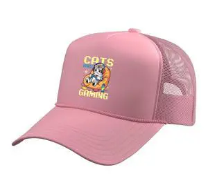 Video Game Trucker Hat with Adjustable Mesh Back, Pink Video Game Trucker Hat with Adjustable Mesh Back, Pink