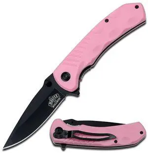 Spring Assisted Folding Knife Black Stainless Steel Blade, Pink Nylon Fiber Handle with Pocket Clip, Tactical, EDC, Self Defense- MU-A002PK Spring Assisted Folding Knife Black Stainless Steel Blade, Pink Nylon Fiber Handle with Pocket Clip, Tactical, EDC, Self Defense- MU-A002PK