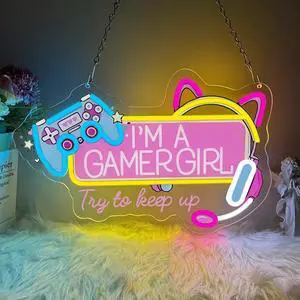 Gamer Neon Sign, Gaming Led Neon Light Signs for Game Room Wall Decor Cat Ear Gamepad Gamer Girl Led Light up Sign for Bedroom Girlfriend Birthday Christmas Gift Dimmable USB Powered(16.2"*10.5") Gamer Neon Sign, Gaming Led Neon Light Signs for Game Room Wall Decor Cat Ear Gamepad Gamer Girl Led Light up Sign for Bedroom Girlfriend Birthday Christmas Gift Dimmable USB Powered(16.2"*10.5")