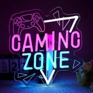 Gaming Zone Neon Sign Game for Wall Decor, Dimmable LED Neon Light with USB Powered for Game Room Bedroom Man Cave Kids room Decor, Gifts for Gamer Gaming Zone Neon Sign Game for Wall Decor, Dimmable LED Neon Light with USB Powered for Game Room Bedroom Man Cave Kids room Decor, Gifts for Gamer