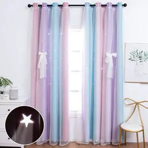 2 Panels Blackout Curtains for Kids Girls Bedroom Aesthetic Living Room Decor Colorful Double Layer Star Cut Out Stripe Pink Rainbow Window Wall Home Decoration,W52 x L63 Inches 2 Panels Blackout Curtains for Kids Girls Bedroom Aesthetic Living Room Decor Colorful Double Layer Star Cut Out Stripe Pink Rainbow Window Wall Home Decoration,W52 x L63 Inches