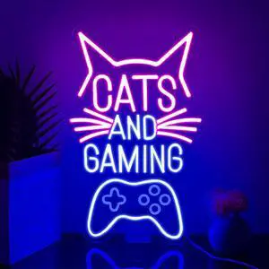 Cats and Gaming Neon Sign,Gaming Cat Neon Light Signs for Game Room Wall Decor, Cool Gamer Lights for Bedroom Art Decor,LED USB Power Light Sign for Boys and Girls Birthday Gift Cats and Gaming Neon Sign,Gaming Cat Neon Light Signs for Game Room Wall Decor, Cool Gamer Lights for Bedroom Art Decor,LED USB Power Light Sign for Boys and Girls Birthday Gift