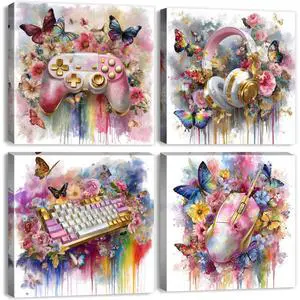 Pink and Gold Wall Art Graffiti Gaming Flowers Butterfly Pictures for Gamer Girls Room Decor Aesthetic Game Gamepad Headphone Canvas Prints Bedroom Playroom Games Posters Home Decoration 12x12 4Pcs Pink and Gold Wall Art Graffiti Gaming Flowers Butterfly Pictures for Gamer Girls Room Decor Aesthetic Game Gamepad Headphone Canvas Prints Bedroom Playroom Games Posters Home Decoration 12x12 4Pcs