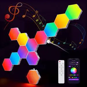 12 Pack Hexagon LED Lights Panels Smart RGB Wall Lights with APP/Remote & Music Sync, DIY Modular & Gaming Room Decor, Wall LED Panels Lights for Bedroom 12 Pack Hexagon LED Lights Panels Smart RGB Wall Lights with APP/Remote & Music Sync, DIY Modular & Gaming Room Decor, Wall LED Panels Lights for Bedroom