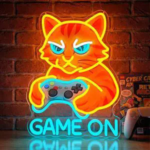 Game On Cat Neon Sign,Neon Signs for Wall Decor,LED Gamer Cat Neon Light for Gaming Room,Funny Cat Holding Controller Neon Wall Decor,USB Powered Bright Sign for Bedroom,Game Zone,Teen Rooms Game On Cat Neon Sign,Neon Signs for Wall Decor,LED Gamer Cat Neon Light for Gaming Room,Funny Cat Holding Controller Neon Wall Decor,USB Powered Bright Sign for Bedroom,Game Zone,Teen Rooms