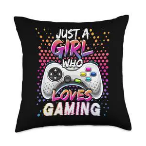 Just a Girl Who Loves Gaming Video Game Room Decor for Girls Throw Pillow Just a Girl Who Loves Gaming Video Game Room Decor for Girls Throw Pillow