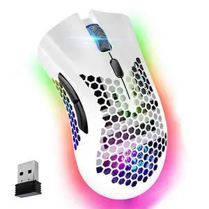 Wireless Gaming Mouse, Silent Click Wireless Rechargeable Mouse with Colorful LED Lights and 3 Level DPI 400mah Lithium Battery for Laptop and Computer (C23 White) Wireless Gaming Mouse, Silent Click Wireless Rechargeable Mouse with Colorful LED Lights and 3 Level DPI 400mah Lithium Battery for Laptop and Computer (C23 White)