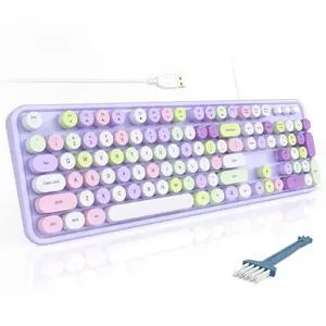 Colorful Computer Keyboard Wired, Cute Full Size Keyboard Typewriter Style, USB Keyboard with Foldable Stands for Windows, Laptop, Desktop, PC (Purple Colorful) Colorful Computer Keyboard Wired, Cute Full Size Keyboard Typewriter Style, USB Keyboard with Foldable Stands for Windows, Laptop, Desktop, PC (Purple Colorful)