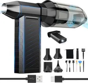 2-in-1 Compressed Air Duster, 180,000 RPM High-Speed Turbo Electric Duster & Vacuum with 3-Second Deep Cleaning, Rechargeable Battery, 6 Attachments and LED Light for Keyboard, PC, Car, Home 2-in-1 Compressed Air Duster, 180,000 RPM High-Speed Turbo Electric Duster & Vacuum with 3-Second Deep Cleaning, Rechargeable Battery, 6 Attachments and LED Light for Keyboard, PC, Car, Home