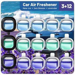 Car Air Freshener, 12 Refills + 3 Square Vent Clips, Car Fragrance | New Car Sea Breeze Lavender Scents Long Lasting, Each Up to 20-30 Days Car Air Freshener, 12 Refills + 3 Square Vent Clips, Car Fragrance | New Car Sea Breeze Lavender Scents Long Lasting, Each Up to 20-30 Days