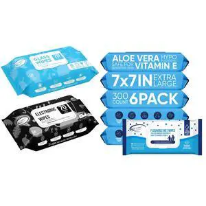 Bundle: Glass & Window Cleaner Wipes (70 Count) + Electronic Screen Cleaning Wipes (70 Count) + Flushable Body Wipes (300 Count, 6 Pack) Bundle: Glass & Window Cleaner Wipes (70 Count) + Electronic Screen Cleaning Wipes (70 Count) + Flushable Body Wipes (300 Count, 6 Pack)