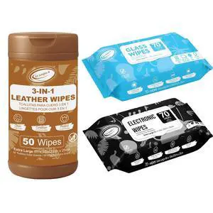 Bundle: Glass & Window Cleaner Wipes (70 Count) + 3-in-1 Leather Cleaner Wipes (50 Count) + Electronic Screen Cleaning Wipes (70 Count), Extra Large 8" x 10" Bundle: Glass & Window Cleaner Wipes (70 Count) + 3-in-1 Leather Cleaner Wipes (50 Count) + Electronic Screen Cleaning Wipes (70 Count), Extra Large 8" x 10"