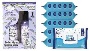Toilet Odor Eliminator Spray Lavender Scent, and Flushable Wet Wipes 6 Packs Toilet Odor Eliminator Spray Lavender Scent, and Flushable Wet Wipes 6 Packs