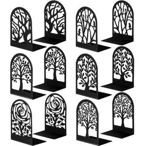 6 Pairs Decorative Book Ends Metal Bookends for Shelves Black Metal Heavy Duty Book Ends Holder Supports Stoppers for Home Office School, 6.9x4.9x3.5(Tree and Flower) 6 Pairs Decorative Book Ends Metal Bookends for Shelves Black Metal Heavy Duty Book Ends Holder Supports Stoppers for Home Office School, 6.9x4.9x3.5(Tree and Flower)