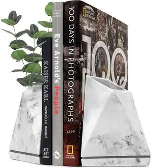Marble Style Bookends - Decorative, Heavy Duty Book Holder for Shelves, Non Skid, Unique Design (White) Marble Style Bookends - Decorative, Heavy Duty Book Holder for Shelves, Non Skid, Unique Design (White)