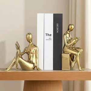 Decorative Bookends, Ceramic Book Ends for Shelves, Home Office Decor | Aesthetic Book Stopper Reading Book Holders Statues for Bookshelf Bedroom Living Room Decoration (Glod) Decorative Bookends, Ceramic Book Ends for Shelves, Home Office Decor | Aesthetic Book Stopper Reading Book Holders Statues for Bookshelf Bedroom Living Room Decoration (Glod)