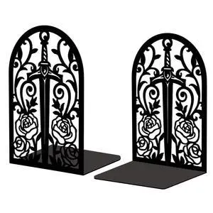 5.3"x4.3"x7.9" Metal Bookends, Heavy Duty Book Ends for Shelves | Sword with Vine and Rose Theme Cast Iron Book Supports, 1 Pair Decor Stoppers for Desk, Library, Office & Home Shelves 5.3"x4.3"x7.9" Metal Bookends, Heavy Duty Book Ends for Shelves | Sword with Vine and Rose Theme Cast Iron Book Supports, 1 Pair Decor Stoppers for Desk, Library, Office & Home Shelves