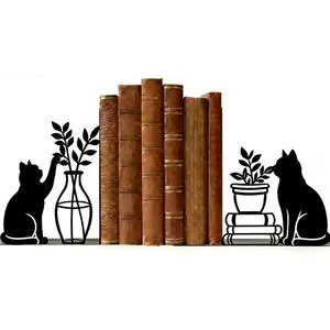 Decorative Cat Bookends, Metal Book Ends for Shelves - Cute Modern Cat Shape Bookend Holder for Bookshelf, Home Office Desk Decor, for Cat Lovers & Reading Enthusiasts Decorative Cat Bookends, Metal Book Ends for Shelves - Cute Modern Cat Shape Bookend Holder for Bookshelf, Home Office Desk Decor, for Cat Lovers & Reading Enthusiasts