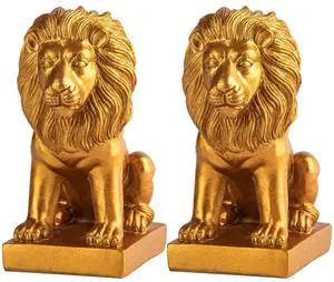 Gold Lion Bookends Set Heavy Resin Lion Sculptures Bookshelf Statue Décor | Set of 2 heavy gold resin lion statues for heavy books, bookshelves, office desks, and display shelves. Gold Lion Bookends Set Heavy Resin Lion Sculptures Bookshelf Statue Décor | Set of 2 heavy gold resin lion statues for heavy books, bookshelves, office desks, and display shelves.