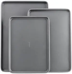 Everyday Nonstick Baking Sheet Set, 3 Pack Includes Small (13×9) Medium (15×1) and Large (17×11) Pans Carbon Steel Construction Cookie Sheets Bakeware Set, Gray Everyday Nonstick Baking Sheet Set, 3 Pack Includes Small (13×9) Medium (15×1) and Large (17×11) Pans Carbon Steel Construction Cookie Sheets Bakeware Set, Gray