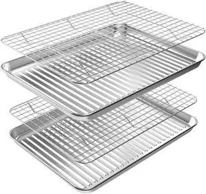 Baking Sheet with Cooling Wire Rack Set, Stainless Steel 2 Pans + 2 Racks | 16x12x1 Inches Baking Sheet Pan with Nonstick, Warp Resistant, Heavy Duty Design for Baking, Roasting, and Cooking Baking Sheet with Cooling Wire Rack Set, Stainless Steel 2 Pans + 2 Racks | 16x12x1 Inches Baking Sheet Pan with Nonstick, Warp Resistant, Heavy Duty Design for Baking, Roasting, and Cooking