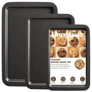 Ceramic Baking Sheet Pan Set of 3, Easy to Grab, Non-Toxic | Commercial Cookie Sheets for Oven, Nonstick Half/Jelly Roll/Quarter Baking Tray,Wider Gribs, Premium,Easy to Clean- Dark Grey Ceramic Baking Sheet Pan Set of 3, Easy to Grab, Non-Toxic | Commercial Cookie Sheets for Oven, Nonstick Half/Jelly Roll/Quarter Baking Tray,Wider Gribs, Premium,Easy to Clean- Dark Grey