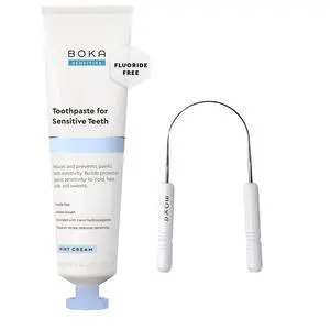 Sensitive Toothpaste - Fluoride Free, 5% Potassium Nitrate, Nano Hydroxyapatite, 4oz with Boka Tongue Scraper for Adults & Kids with Case, White, 1pack Bundle Sensitive Toothpaste - Fluoride Free, 5% Potassium Nitrate, Nano Hydroxyapatite, 4oz with Boka Tongue Scraper for Adults & Kids with Case, White, 1pack Bundle